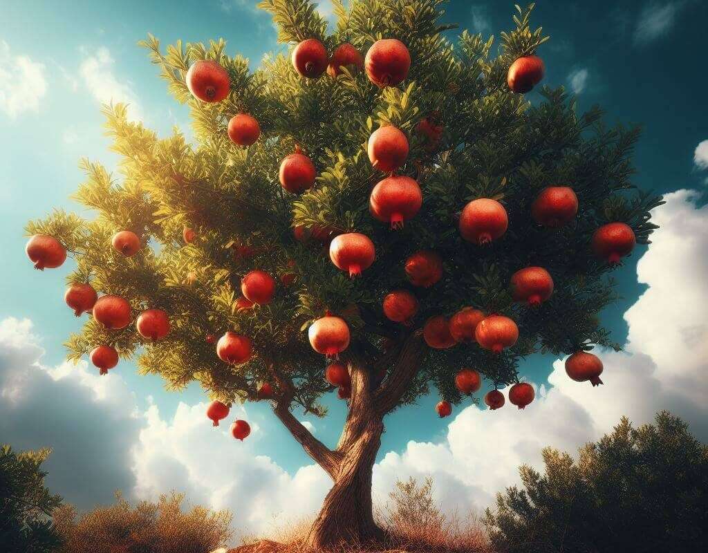 Pomegranate tree full of fruit